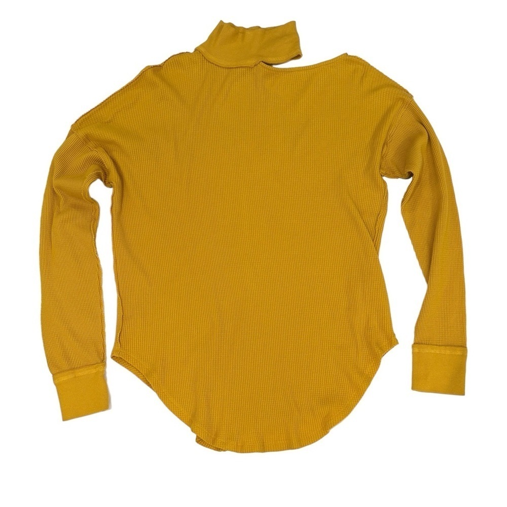 We the Free People Mock Neck Cutout Long Sleeve Shirt Waffle Knit Mustard NWT L